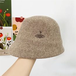 Designer-Wollhüte für Damen, Saturn-Muster, besticktes Logo, Eimerhüte, vielseitiger Retro-Hut