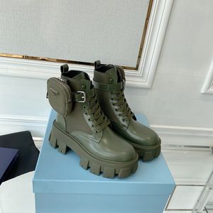 Vrouwenontwerpers laarzen Rois Monolith Ankle Combat Booties Real Leather Platform Martin schoenen met afneembare Nylon Pouch