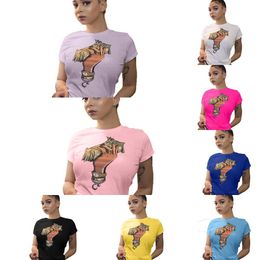 Mujeres Diseñadores Ropa 2022 Moda de verano Blusas Camisas Cuello redondo simple Estampado de dólares estadounidenses 8 colores Manga corta