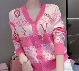 Mujeres diseñador ropa suéter chaqueta para mujer Vneck pattem letra de punto de punto de manga larga cardigan moda casual prendas de punto de lujo