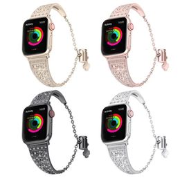 Bracelet en diamant pour femmes, pour montre 7/SE/6/5/4/3, Bracelet en acier inoxydable pour iWatch série 38 42mm 40 44mm 41 45mm, 240311