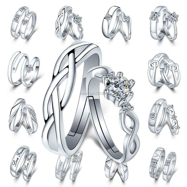 Femmes diamant coeur battement de coeur pour toujours anneaux argent couple anneaux femmes hommes bague de fiançailles et bijoux de mode sablonneux