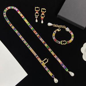 Femmes Diamant Squelette Peal Pendentif Collier Bracelet Boucles D'oreilles Plaqué Or 18K Fantaisie Couleur Diamant Bijoux Vintage Partie Bijoux Ensemble