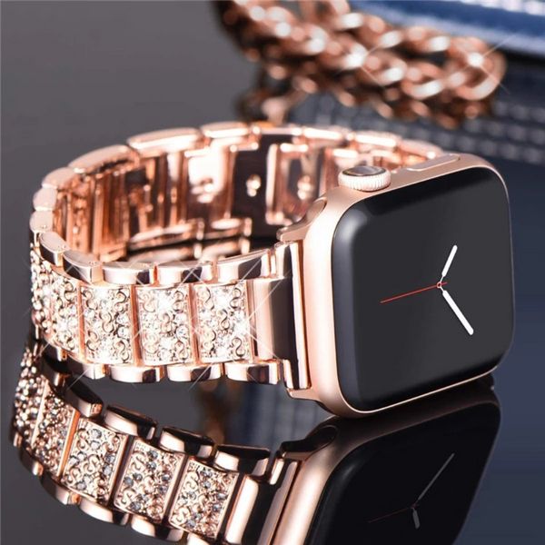 Bracelet en diamant pour femmes, pour Apple Watch, 38mm 40mm 42mm 44mm, en acier inoxydable, pour iWatch Ultra 49mm 41 45mm 8/7/6/5 4 3