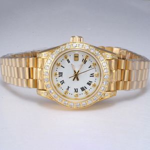 Mujer Diamond Gold Gold Automatic Full Gold With Diamond Bisel White Damy Size Gold Lady Watches 26 mm Diseñador Mujeres Relojes Diamante Full Diamond Diamond Marker