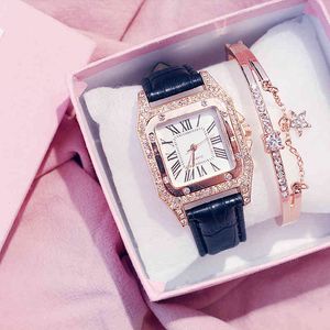 Dames Diamond Watch Starry Luxe Armband Set Horloges Dames Casual Lederen Band Quartz Horloge Vrouwelijke Klok Zegarek Damski