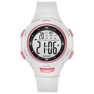 Vrouwen digitale horloge witte mode klok alarm stopwatch sport armband horloge K9021 vrouwen sport horloges led horloge waterdicht G1022