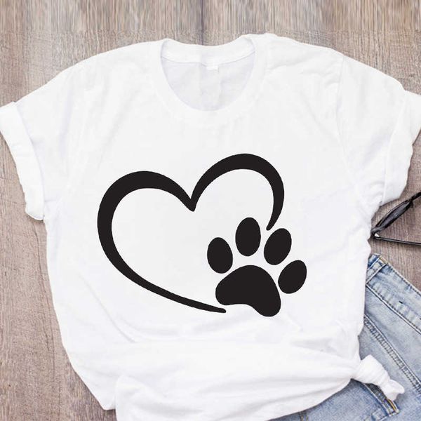 Femmes Dog Paw Love Pet Fleur À Manches Courtes Mode Imprimé Summer Lady Femmes Vêtements Tops T-Shirt Chemise Tees Femme T-shirt X0527