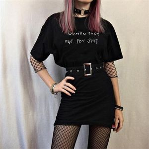 Les femmes ne vous doivent pas le féminisme Slogan T-Shirt Tumblr mode blanc Tee décontracté drôle Ulzzang surdimensionné femme T-Shirt 210518