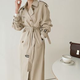 Vrouwen Double-Breasted Long Trench Coat Herfst Winter Casual ZA elegante losse overjas mode lange mouw windjack femme xxl