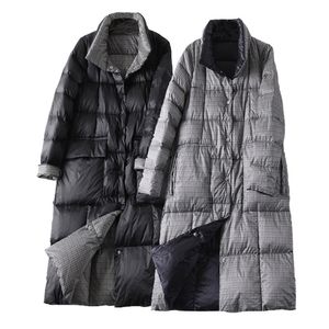 Femmes double face longue doudoune hiver col roulé plaid blanc canard vers le bas manteau femme chaude parkas neige vêtements d'extérieur femme 201110