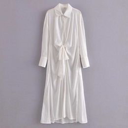 Femmes drapé Midi chemise robe élégante décontracté Vintage Chic dame femme été Maxi robe robe femme 210709