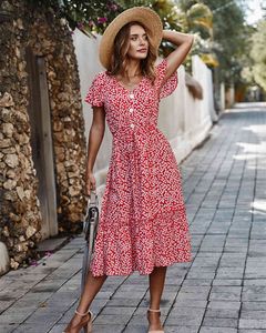 Vestido de mujer 2020 nuevo verano estilo bohemio estampado Floral cuello pico vestido largo mujer vacaciones playa Vestidos damas Vestidos de fiesta X0521