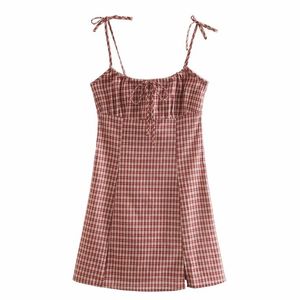 Les femmes s'habillent 2021 nouveau treillis tube top robe à bretelles mode féminine mini rue bandoulière réglable été robe chic 210306