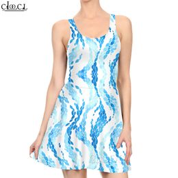 Femmes robe bleu points 3D imprimé Mini robe pour la mode femme décontracté ONeck robes sans manches robe de réservoir 220616