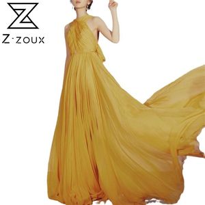 Vrouwen jurk boog bandage chiffon maxi temperament grote swing party es mouwloze hoge taille plus size es 210513