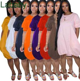 Vestido de mujer Diseñador Falda de burbuja Camiseta de gran tamaño Falda de linterna Color sólido Verano Chaleco de manga corta Vestidos Ropa estampada informal