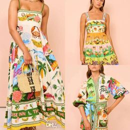 Vestido para mujeres Diseñador de impresión floral Floral Clothing 2024 NUEVO SEXTY SUSPENTE Graffitilarge Hem Mini falda Vestidos de manga larga 6 colores