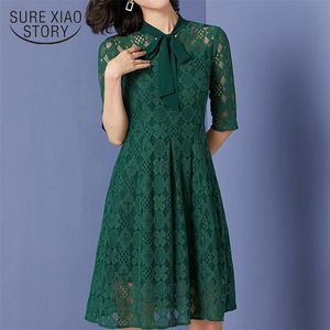 Vestido de mujer a la moda elegante largo verde de talla grande lazo encaje sólido primavera media rodilla-longitud Empire es 2913 50 210510