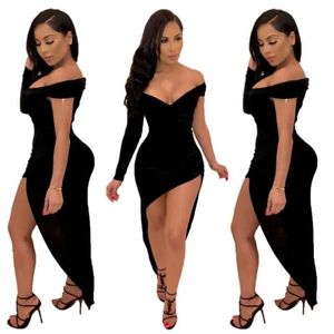 Femmes robe mode Sexy asymétrique col en v jupe femmes vêtements empire robe sexy clubwear275I