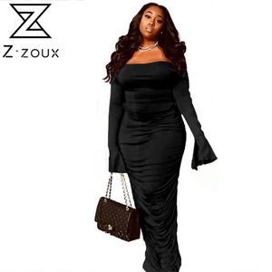 Femmes Robe Flare Manches Slash Cou Sexy Robes Longues Plus Taille Bandage Hors Épaule Mode 210513