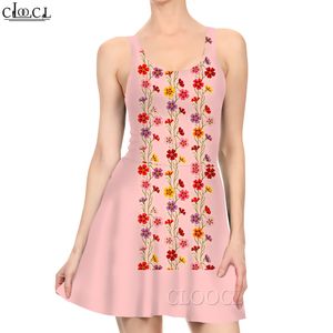 Vrouwen kleden bloem Vine 3D -bedrukte mini -jurk voor mode vrouwelijke casual oneck mouwloze jurken roze mini sundress 220616