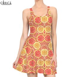 Mini robe à motif Orange citron pour femmes, imprimée en 3D, à la mode, sans manches, longueur aux genoux, robes de fruits d'été, 220616