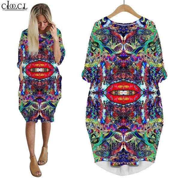 Vestido de mujer Labios Graffiti Vertigo Impreso en 3D Vestidos sueltos para hija para mujer Vestido casual de manga larga para mujer Vestido de bolsillo W220616