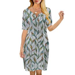 Femmes robe longue vigne verte 3D imprimé col en V lâche décontracté à manches courtes robe droite pour femmes robes Prairie Chic Style 220616