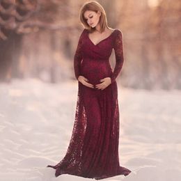 Vrouwen jurk moederschap fotografie rekwisieten kant zwangerschap kleding elegante moederschap jurk voor zwangere foto shoot doek plus LJ201123