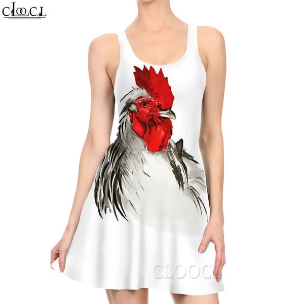 Femmes robe puissant gros coq modèle 3D imprimé Mini robe pour la mode femme genou longueur robes plissées de haute qualité 220616