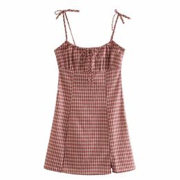 Femmes robe nouveau treillis tube haut robe à bretelles mode féminine mini rue bandoulière réglable été robe chic 210309