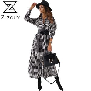 Vrouwen jurk geruite vintage bohemen sexy grote zoom Maxi es met tailleband single breasted long beach es 210513