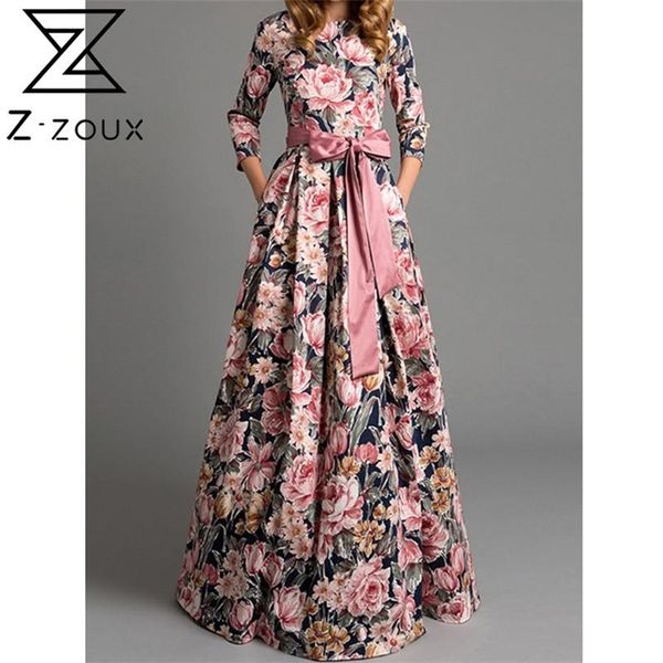 Robe femme imprimé à lacets bohême sexy longue impression florale maxi es taille haute grande robe de bal automne hiver 210513