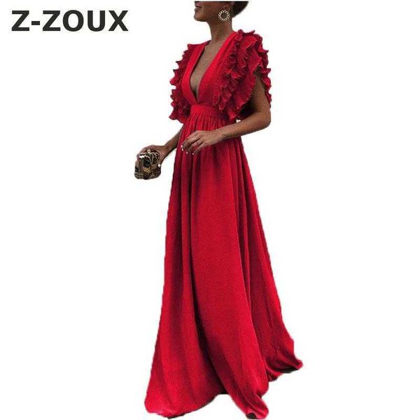 Robe femme rouge maxi col en V sans manches évider vintage taille haute dos nu sexy es plus taille 210524