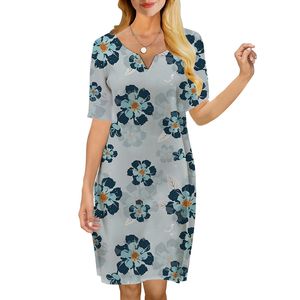 Femmes robe rétro motif de fleurs 3D imprimé col en V lâche décontracté à manches courtes robe droite pour les robes féminines Style de rue 220616