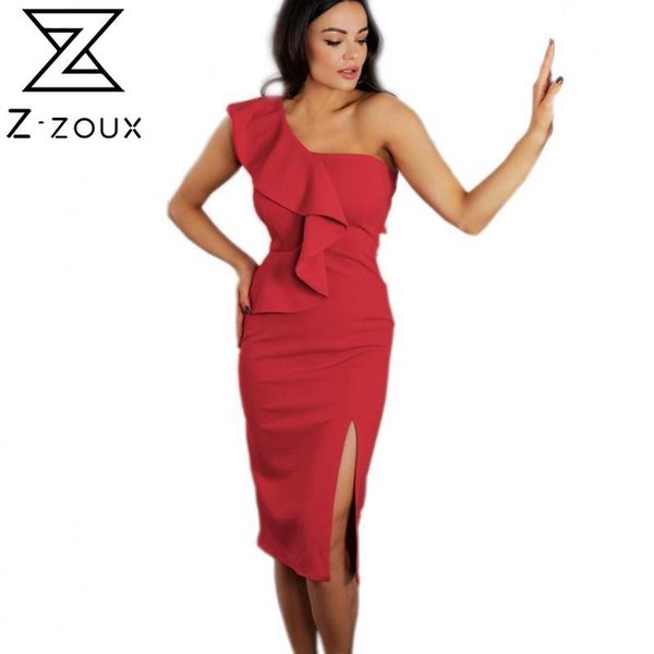 Femmes robe volants irrégulière hors épaule noir blanc rouge grande taille asymétrie Sexy été es vêtements 210524