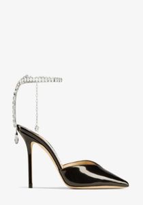 Vrouwen kleden sandaal bruiloftsfeest saeda sling zwart wit rood patent leer puntig slingback luxe parijsontwerper lady style wit1899149