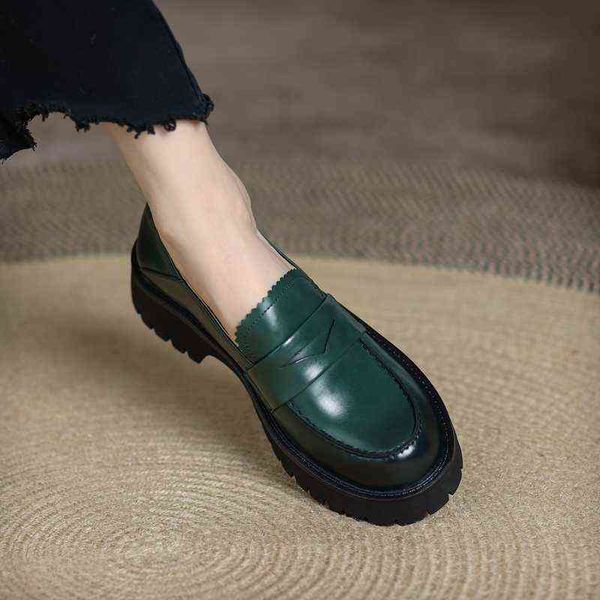 Chaussures habillées pour femmes 2022 Nieuwe Lente Echt Leer Vrouwen Schoenen Casual Slip-on Instappers Ronde Neus Platform Vrouw Zapatos De Mujer 220607