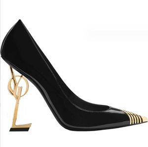 Chaussures habillées pour femmes, chaussures à talons hauts, escarpins de styliste en cuir véritable pour dames de mariage, noir, doré, talon de 10cm