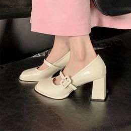 Chaussures habillées en cuir verni rose pour femmes, bout rond avec Mary Jane, nouvelle boucle de ceinture, bouche peu profonde, talon haut épais, chaussure unique