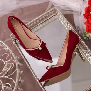 Femmes robe chaussures rouge chaussures à talons hauts mariage Double tenue printemps et automne nouvelle mariée talon mince femme perle