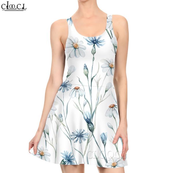 Vestido de mujer Patrón de flores simple 3D Impreso Mini vestido para la moda Sin mangas Sexy Slim Beach Dresss Ropa femenina 220616