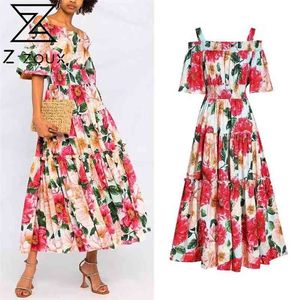 Robe femme Slash cou manches bouffantes fleur fille es plus taille vintage sexy longue plage vêtements d'été 210513