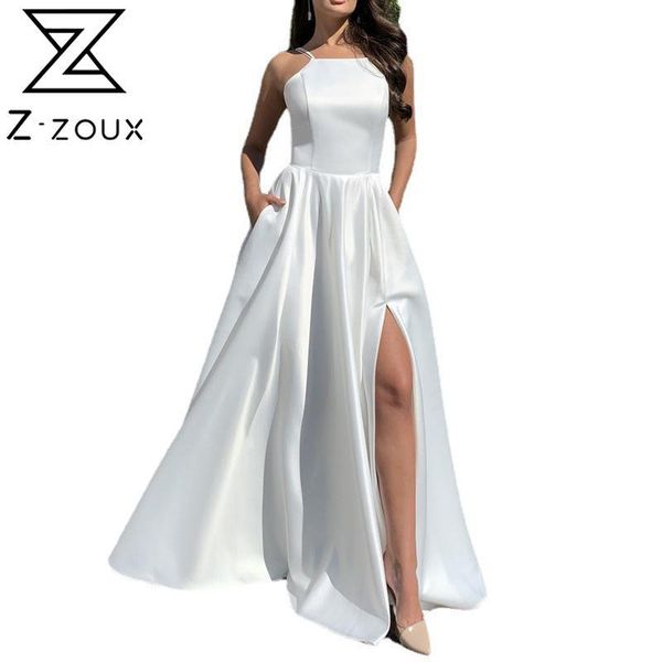 Femmes robe sans manches fendu blanc sexy robes de plage plus taille longue bohème pour la mode 210524