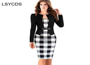 Femmes Hobe Costumes Femelle Elegant Business Work Office Office Blazer costumes Robe crayon de longueur de genou à manches complètes plus taille S4xl4845179