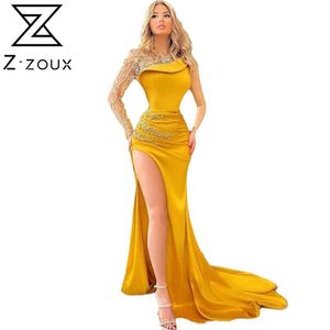 Vrouwen jurk temperament party es kant stiksels wrap hip maxi es een schouder hoge taille split sexy 210524