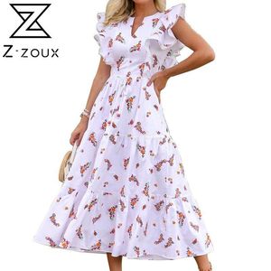 Femmes Robe Tempéramment Imprimé ES V ER Col Butterfly Manches Haute taille Bohemian Grand ourlet Longue Dames ES 210524