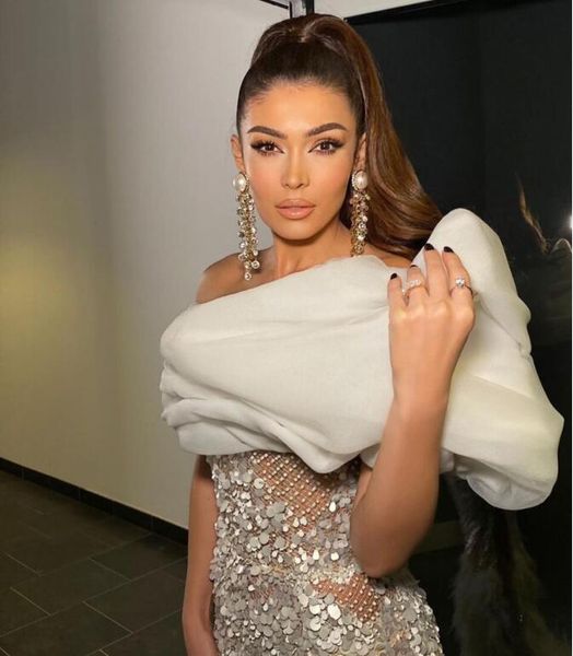 Vestido de mujer Yousef aljasmi Vestido de noche Funda Pluma Perlas Blanco Un hombro Dividido Labourjoisie Kim kardashian kylie jenner