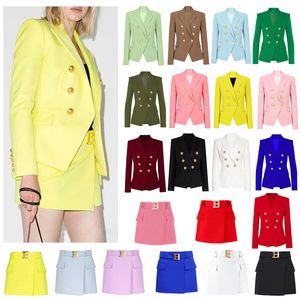 Femmes deux pièces robe de luxe Blazer costume jupe ensemble tenue de bureau grande boucle jupes courtes manches longues veste d'affaires S-XXL